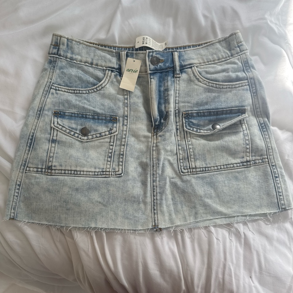 Aerie Light Blue Denim Mini Skirt